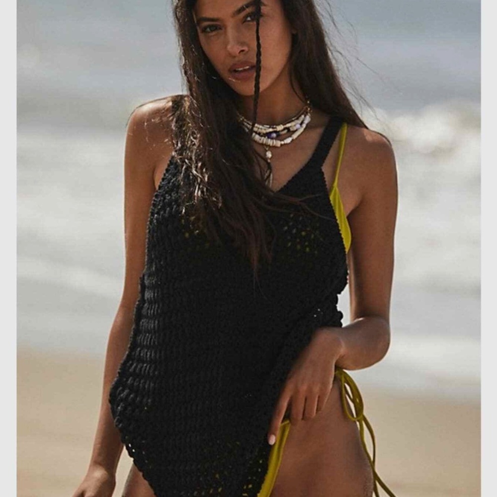 Free People Dune Fauxchet Sweater Tank In Black Classic Boho Chic Size S Beach